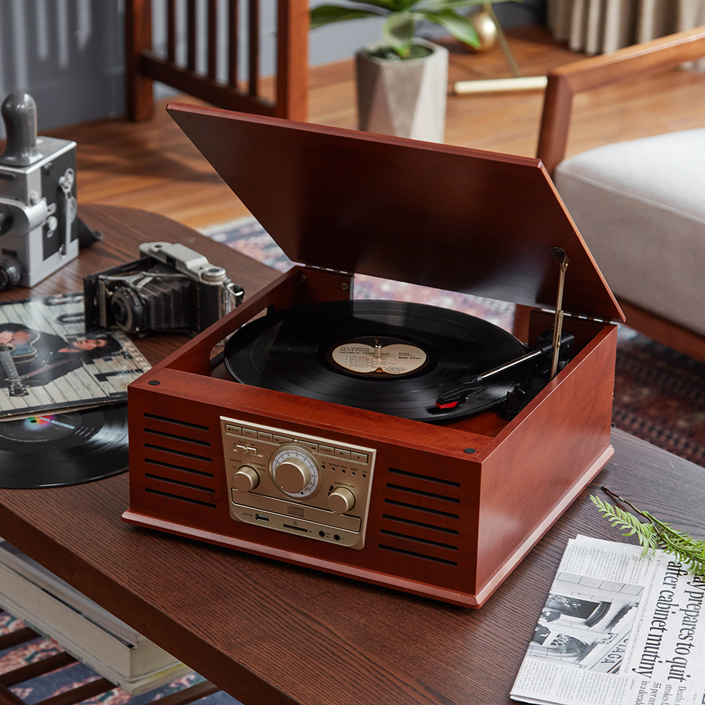 [휴라이즈] 올인원 Sound System (턴테이블+CD+블루투스+라디오+AUX+USB+SD카드) HR-TS100