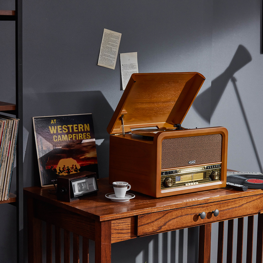 [휴라이즈] 올인원 Sound System (턴테이블+CD+블루투스+라디오+AUX+USB+무선리모컨) HR-TS200